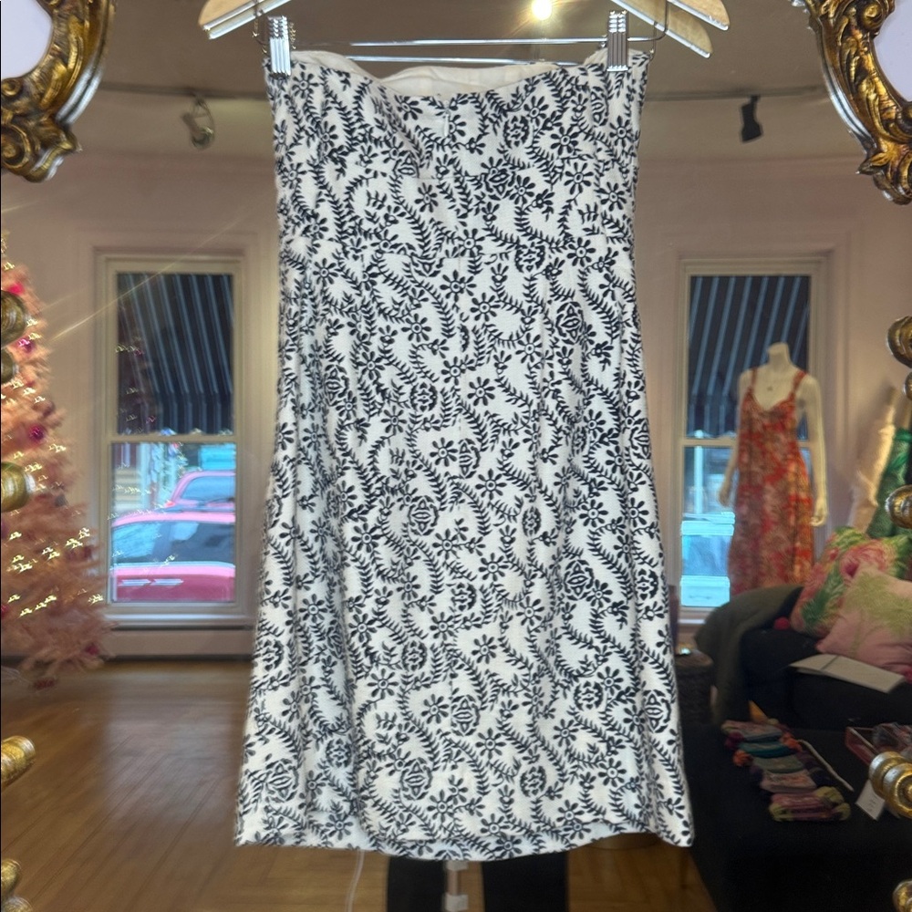 J. Crew Ella Rampling Rose print navy  and cream Strapless Dress sz 2 like new - Picture 15 of 15